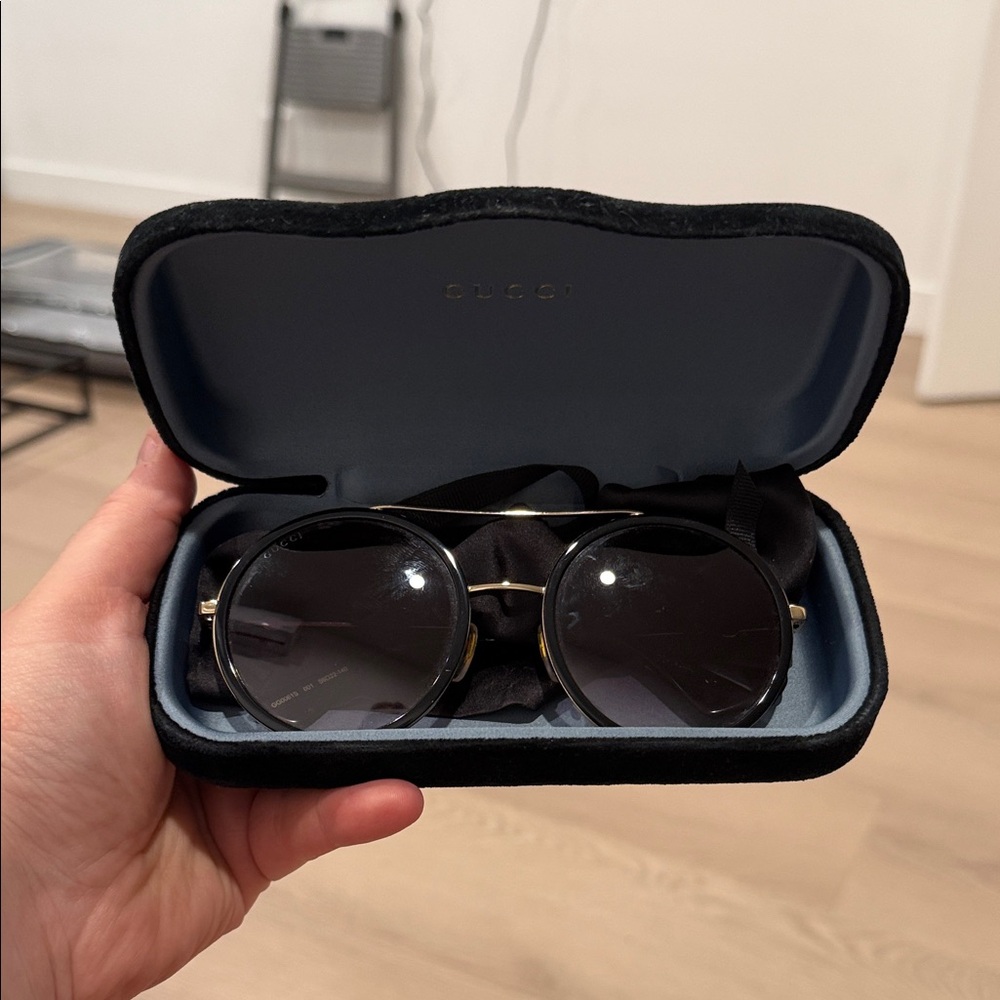 Gucci Gold and Black Sunglasses with Case